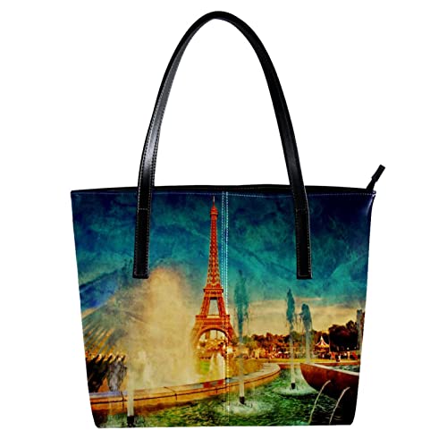 Vintage Eiffelturm View Personalisierte Handtasche PU Leder Tote Schulter Handtaschen Tote Geldbörse, Mehrfarbig von Generic