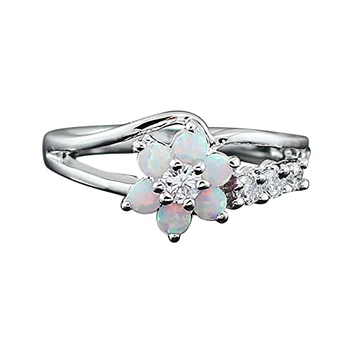 Vintage Exquisite Damen Ring Rosa Weiß Opal Zirkon Ring Kupfer Ring Punk Ringe für Frauen, weiß, 34 von Generic