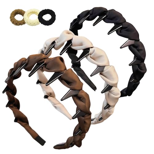 Vintage High Cranium Artificial Pearl Hairband, Elegant Braided Pearls Headbands with Teeth for women, Fashion Hair Accessories Braid Tool Non Slip Hairband (3Pack-c) von Generic