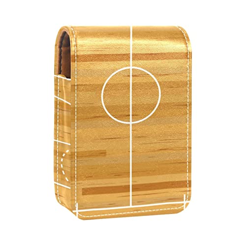 Vintage-Holz-Basketballplatz, tragbarer Lippenstift-Etui für Reisen, Mini-Lippenstift-Aufbewahrungsbox mit Spiegel für Frauen und Damen, Leder-Kosmetiktasche, Mehrfarbig, 9.5x2x7 cm/3.7x0.8x2.7 in von Generic