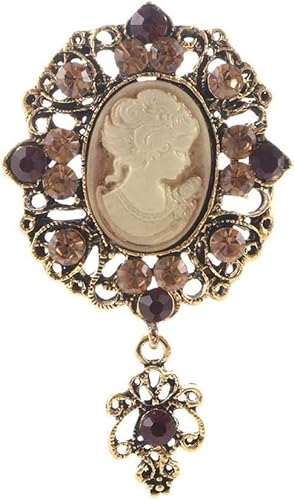 Vintage Kamee Brosche Strass Brosche Stein viktorianisch mit Rose Blume Pins für Frauen Anhänger Schmuck Geschenk (Gold) Mode ist verarbeitet, Legierung, Strass von Generic