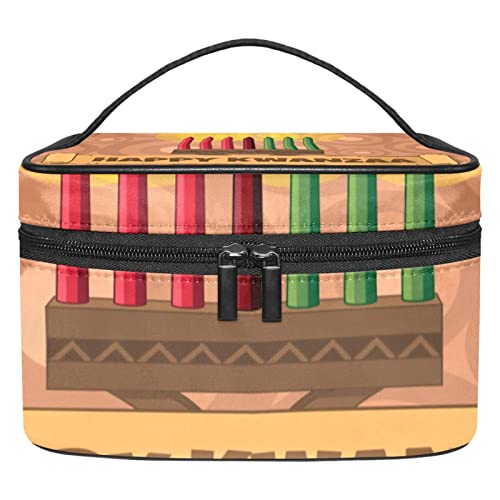 Vintage Kwanzaa Kerzen-Make-up-Organizer-Tasche, Reise-Make-up-Tasche, Organizer-Etui, tragbare Kosmetiktasche für Damen und Mädchen, Toilettenartikel, Mehrfarbig, 22.5x15x13.8cm/8.9x5.9x5.4in von Generic