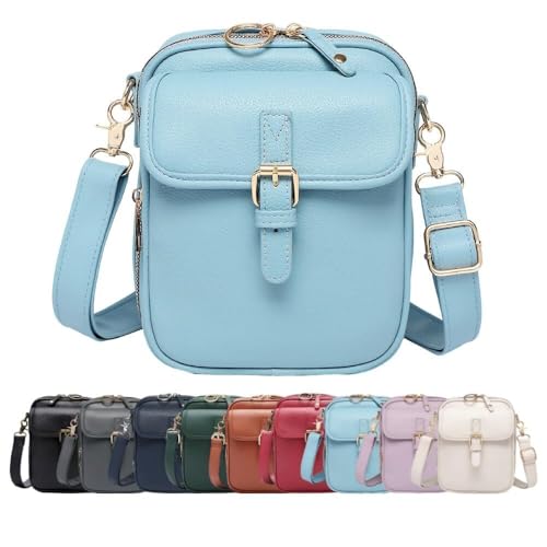 Vintage Large Capacity Messenger Bag, 2025 New Crossbody Leather Bag, Vintage Cross Body Shoulder Purse with Card Slots(Light Blue) von Generic