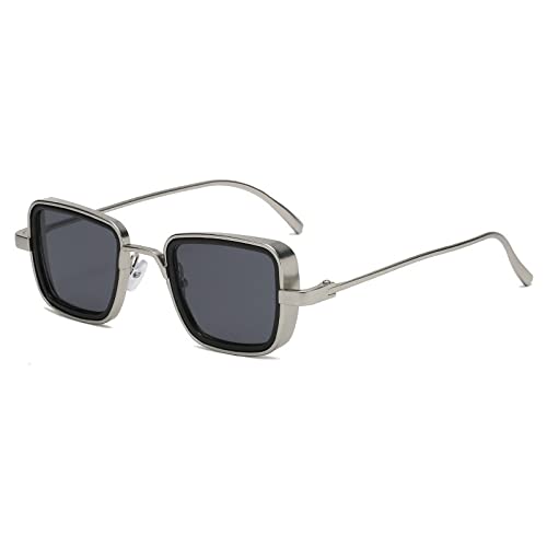 Vintage Metall Steampunk Sonnenbrille Männer Frauen Quadratische Sonnenbrille für Männer Frauen Stilvolle Retro Shades Männlich Weiblich UV400, Silbergrau, China von generic