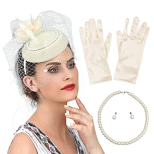 Vintage Mittelalter Stirnband mit Etikette Handschuhe Perle Ohrringe & Halskette Set Party Damen Kostüm Requisiten von Generic