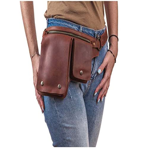 Vintage PU-Leder-Hüfttasche, mittelalterliche Steampunk-Hüfttasche, verstellbar, praktisch, Gürteltasche, für Herren und Damen, Outdoor, mit Schnapp- und Reißverschluss, Reißverschlusstaschen, Braun von Generic