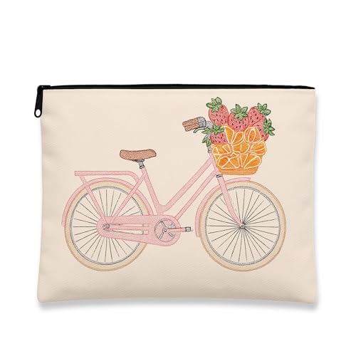 Vintage Pfirsich-Fahrrad-Make-up-Tasche, süße Sommerfrucht-Kosmetik-Reisetasche für Damen, tragbarer Canvas-Reißverschluss-Organizer, perfekte Wahl für Festivals, Pfirsich, 7x9 Inch, Fahrrad Vintage Pfirsich-Fahrrad-Make-up-Tasche, süße Sommerfrucht-Kosmetik-Reisetasche für Damen, tragbarer Canvas-Reißverschluss-Organizer, perfekte Wahl für Festivals, Pfirsich, 7x9 Inch, Fahrrad von Generic