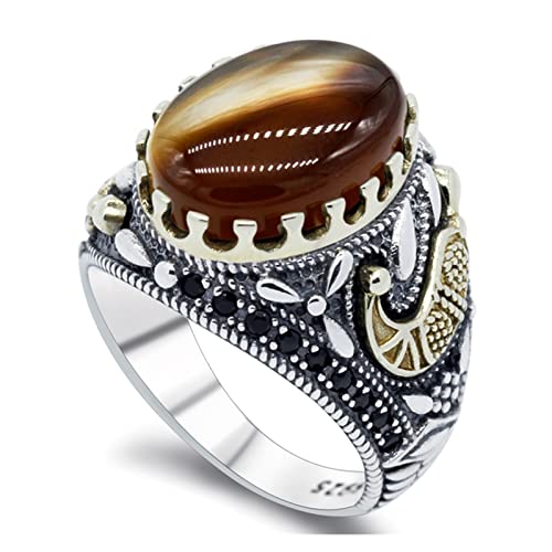 Vintage Ring 925 Silber Braun Marine Achat Ring für Männer und Frauen mit türkischem handgemachtem Schmuckring von Generic