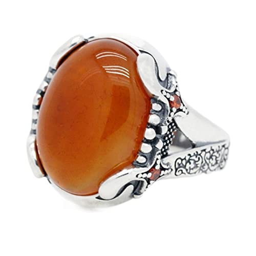 Vintage Ring 925 Silber Eheringe Herrenring mit natürlichem Achatstein Handgemachte Achatringe von Generic