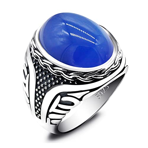 Vintage Ring 925 Silber Herrenring Blauer Achat Stein Herren Punk Ring Unisex Schmuck von Generic