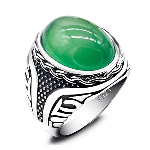 Vintage Ring 925 Silber Herrenring Grüner Achat Stein Herren Punk Ring Unisex Schmuck von Generic