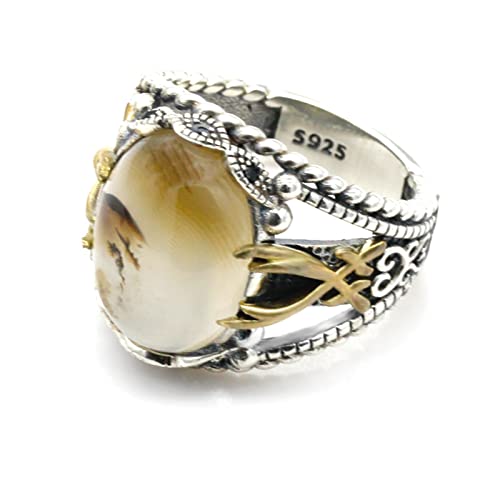 Vintage Ring 925 Silber Herrenring Ozeanstein und Rattan Herren Punkring von Generic