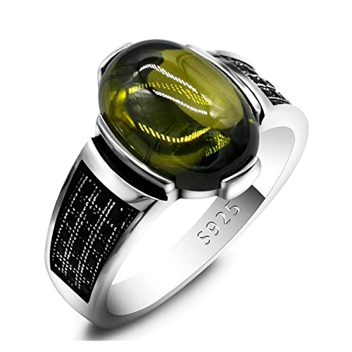 Vintage Ring 925 Silber Oval Grün Herren Ring mit Schwarz Ring für Männer und Frauen Glücksring von Generic