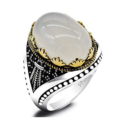 Vintage Ring 925 Silber Ring Herren Weißer Achat Stein Ring Vice Stone Herren von Generic