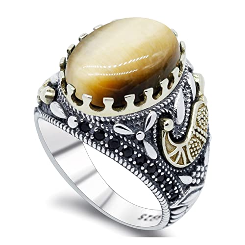 Vintage Ring 925 Silber Ring türkischer Schmuck Auge goldener Ring transparent schwarz Herrenring von Generic