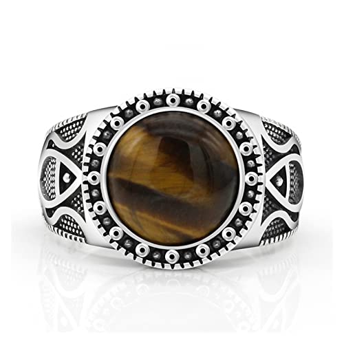 Vintage-Ring 925 Silber türkische Ringe für Männer mit Stein Tigeraugen bunt Punk Rock Schmuck von Generic