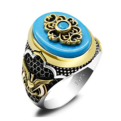 Vintage Ring Authentischer türkischer Türkisring aus Silber, farbenfroher Herrenstil von Generic