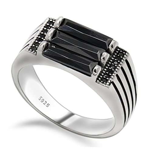 Vintage Ring Herrenring 925 Silber Herrenring Linien Schwarz Punk Style Ring für Männer Party Ehering von Generic