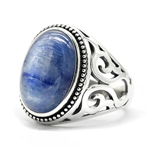 Vintage Ring Hohl 925 Silber Herrenring Kyanit Herren Punk Ring von Generic