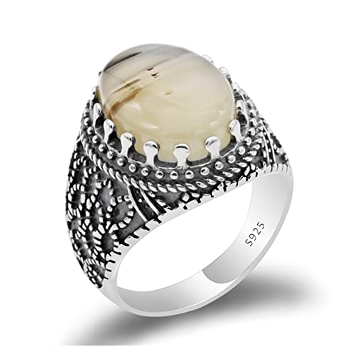 Vintage Ring Natürlicher Achat Ring Herren Reine 925 Vintage Punk Männliche Frauen Ringe Türkische Handarbeit Schmuck Geschenk von Generic
