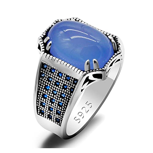 Vintage Ring Naturstein Ring 925 Silber Blau Achat Stein Vice Stein Blau Zirkon Hold Glücksring Damen Herren Turkis von Generic