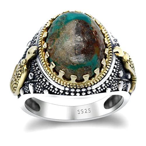 Vintage Ring S925 Silber Natur Türkis Stein Herrenring, Natürlicher grüner türkischer Edelsteinring für Herrenschmuck von Generic