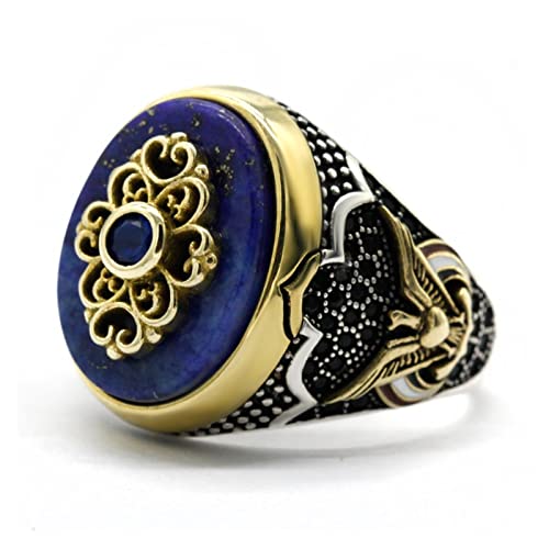 Vintage Ring Silber Türkischer Lapislazuli Ring, Herren Bunter Punk Stil von Generic
