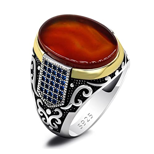 Vintage-Ring Silber türkischer blauer Zirkon Ring und Meeresachat Stein Herren bunter Punk Rock Schmuck von Generic