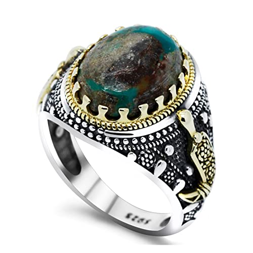 Vintage Ring Vintage Türkis Ring 925 vergoldet Herrenringe Natur grün türkischer Edelstein Punk Biker von Generic