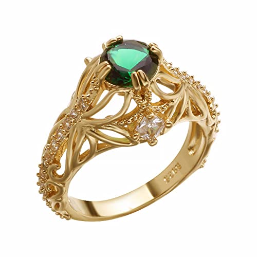 Vintage Ringe 925 Angstring mit Zirkonring. Unisex-Ring mit Perlen Spinnring kreativer Schmuck Lampen-ringe (Gold, C) von Generic