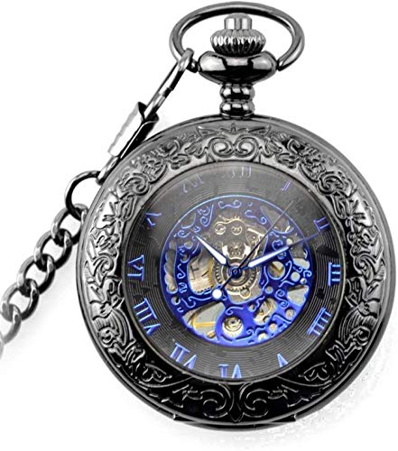 Vintage Steampunk blaues römisches Zifferblatt mechanische Skelett Anhänger Uhren mit 30 cm Kette für Männer Geschenke Taschenuhr Geschenke für Familie von Generic