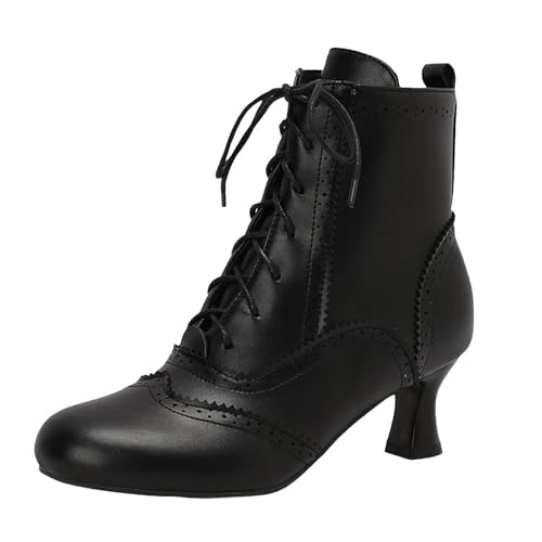 Vintage-Stiefel im viktorianischen Stil für Damen, 70er-Jahre-Vintage-Schnürstiefel mit mittelhohem Absatz, Vintage-Stiefeletten im Granny-Renaissance-Stil, Herbst-/Winter-Stiefeletten von Generic