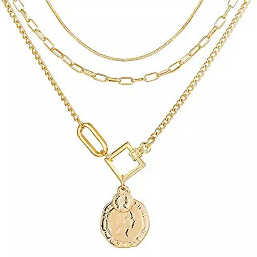 Vintage mehrschichtige Münzkette Choker Halskette für Frauen Gold Silber Farbe Mode Porträt Chunky Ketten Halsketten Schmuck Schmuck von Generic