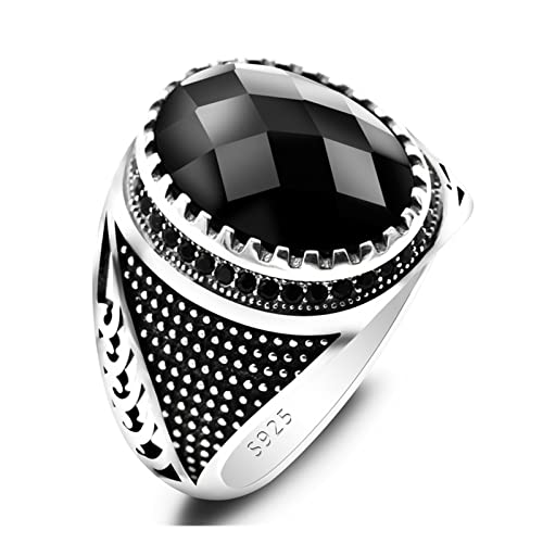 Vintage ring S925 Silber Natürliche Schwarz Zirkon herren Ring Türkei Edelstein Ring von Generic