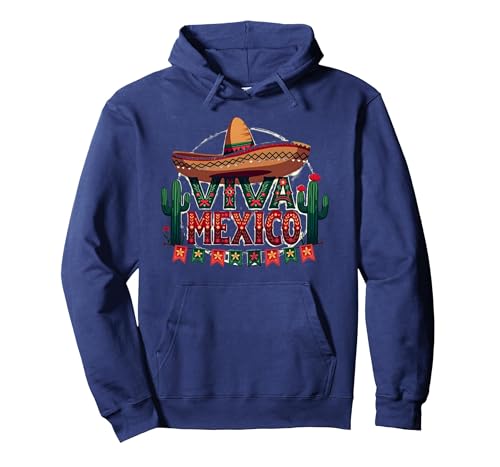 Viva Mexico Sombrero Kaktus Fiesta Mexikaner für Herren Pullover Hoodie, Unisex für Erwachsene, Marineblau, S von Generic