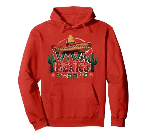 Viva Mexico Sombrero Kaktus Fiesta Mexikaner für Herren Pullover Hoodie, Unisex für Erwachsene, Rot, L von Generic