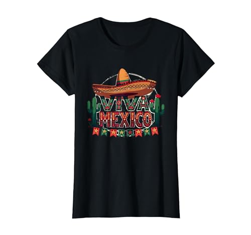 Viva Mexico Sombrero Kaktus Fiesta Mexikaner für Herren T-Shirt, Damen, Schwarz, XS von Generic