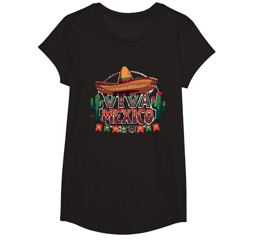 Viva Mexico Sombrero Kaktus Fiesta Mexikaner für Herren T-Shirt, Girls, Schwarz, XS von Generic