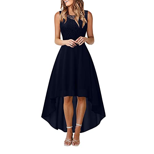 Vokuhila Cocktailkleid Damen Elegant Abendkleider Elegant für Hochzeit Ärmellos Spitzen Kleid Festliche Chiffon Kleider Hohe Taille Slim Fit Chiffonkleid Brautjungfernkleid von Generic