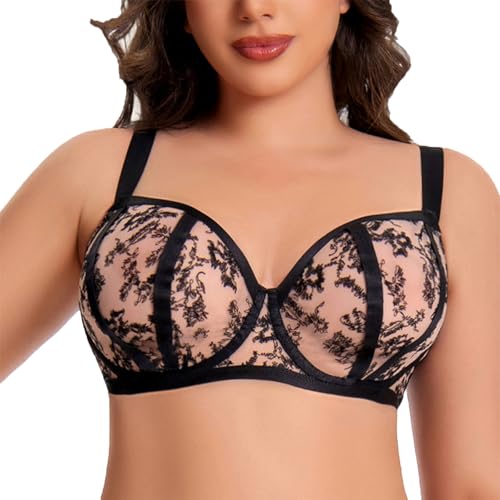 Volle Abdeckung Soft Hebe BH mit Bügel Spitze Und Tülleinsatz, Dreidimensionaler Schnitt, passt sich perfekt der Brust an(Black,75I) von Generic