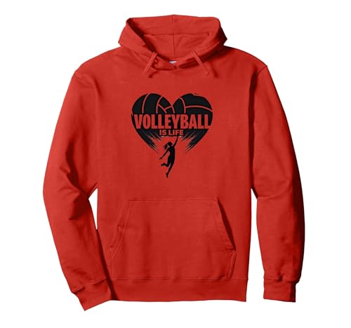 Volleyball ist das Leben für Mädchen – Herz Leidenschaft Spieler Grafik Pullover Hoodie, Unisex für Erwachsene, Rot, M von Generic