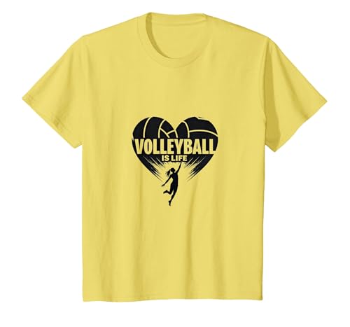 Volleyball ist das Leben für Mädchen – Herz Leidenschaft Spieler Grafik T-Shirt, Kinder, Gelb, 92 von Generic