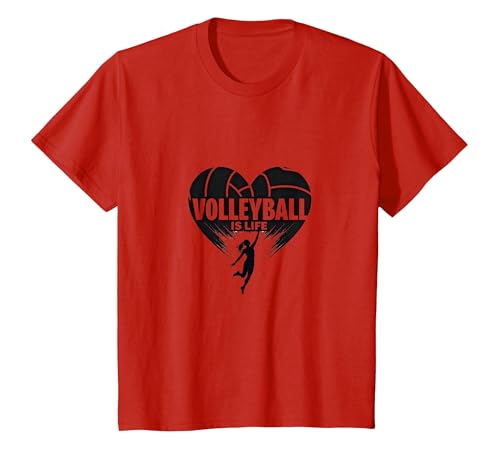 Volleyball ist das Leben für Mädchen – Herz Leidenschaft Spieler Grafik T-Shirt, Kinder, Rot, 104 von Generic