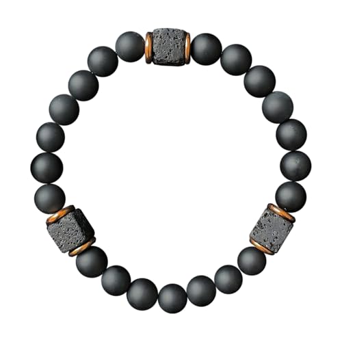 Vulkangestein-Armband, Perlenarmband für Männer,Perlenarmband aus vulkanischem Steinstein | Modeschmuck Obsidian Produkte, Motivationskette für Opa Ehemann von Generic