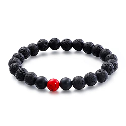 Vulkanstein-Perlenarmband für Herren, 8 mm gotisches Vintage-Armband aus mattiertem schwarzem Onyx-Vulkanstein, Rot, passend für 18 cm bis 22 cm von Generic