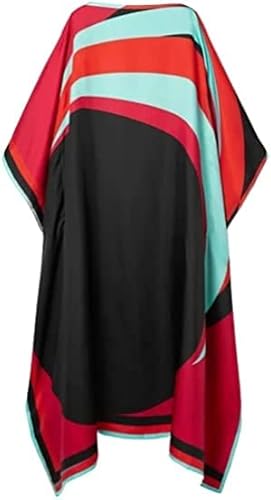 Wadenlanges Damen-Tunika, bedruckt, Freizeitkleidung, weiches Satin, schwarze Seide, Kaftan, Hochzeit, Party, Kaftan, handgefertigt, Kaftan, Seiden-Kaftan, rosa / blau, Einheitsgröße von Generic