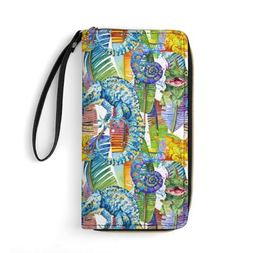 Wallet Aquarell Palmblätter Und Eidechse Portemonnaie Kreative Reißverschluss Geldbörse Niedliche Handtaschen Für Frauen, Mutter, Mädchen von Generic