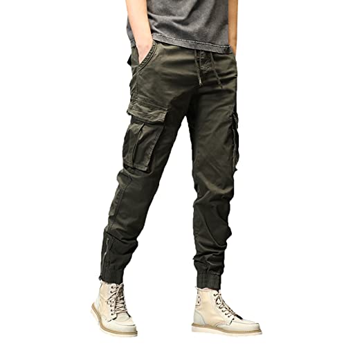 Wanderhose Herren Zip Off Stretch Sommer，Cargohose Cargo Jeans-Hose Leinenhose Mit Kordelzug Trekkinghose New Vintage Camouflage Hoose Einfarbig Taktik Hose High WAIS Hose F. Männer Baggy Pants von Generic