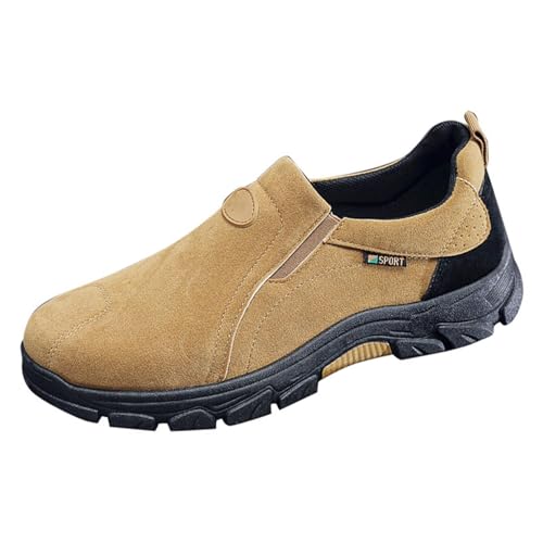 Wanderschuhe für Herren, runde Spitze, ohne Schnürsenkel, orthopädisch, rutschfest, atmungsaktiv, Sportschuhe, modisch, Fitness, Sneakers, Khaki 2, 40 EU von Generic