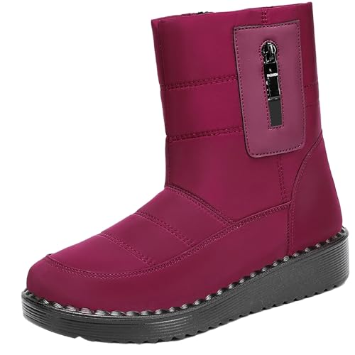 Wanderstiefel Damen Wasserdicht Hoch - Winterstiefel Damen Gefüttert Stiefeletten Slip In Schneestiefel Rundzehe Halbstiefel Flach rutschfeste Laufsohle Outdoorschuhe Plateau Thermostiefel von Generic